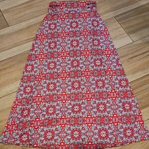 Gilli Morgana Red Aqua Boho Tribal Maxi Skirt Stretch S